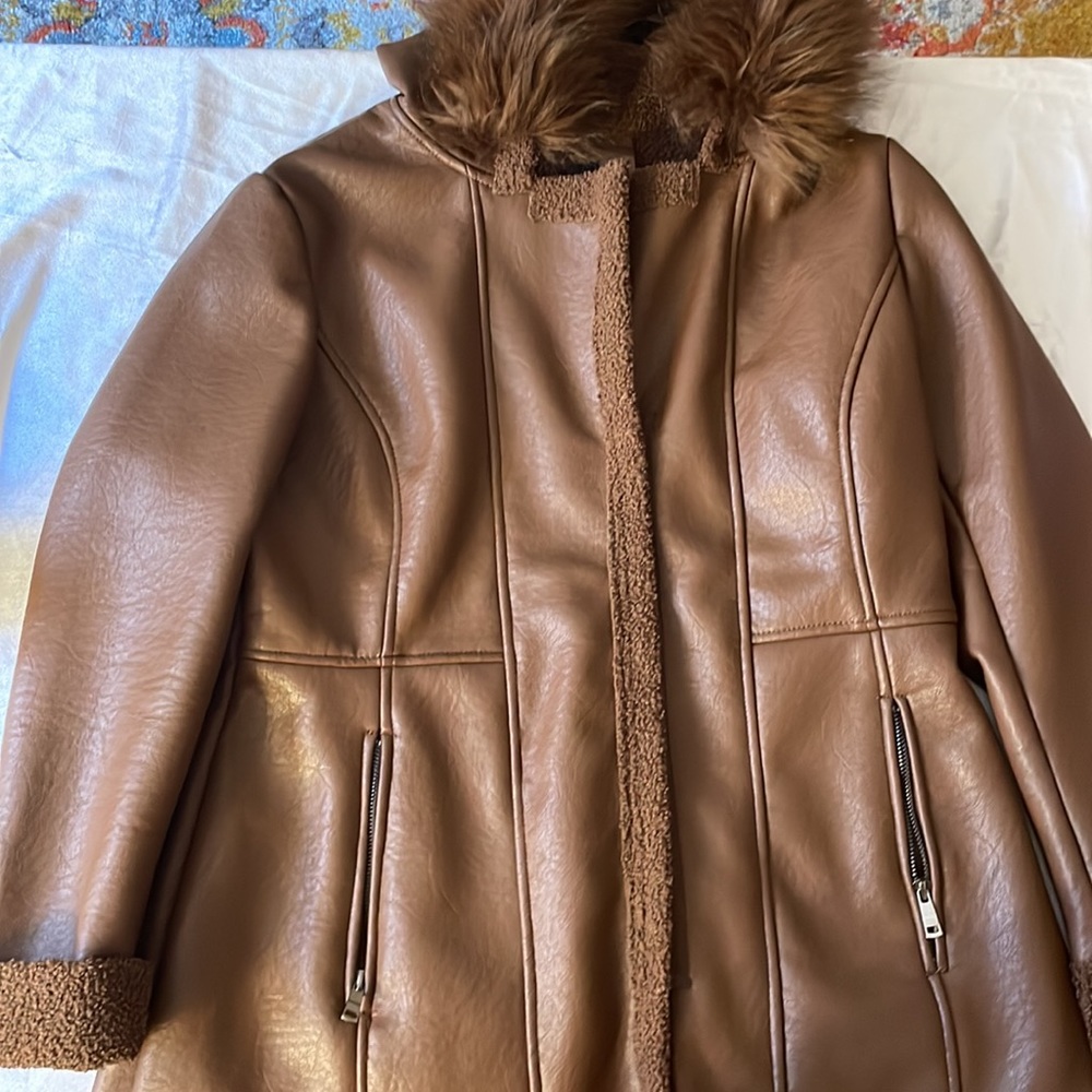 Beautiful Chocolate Brown Fall Jacket With Fur Ho… - image 3